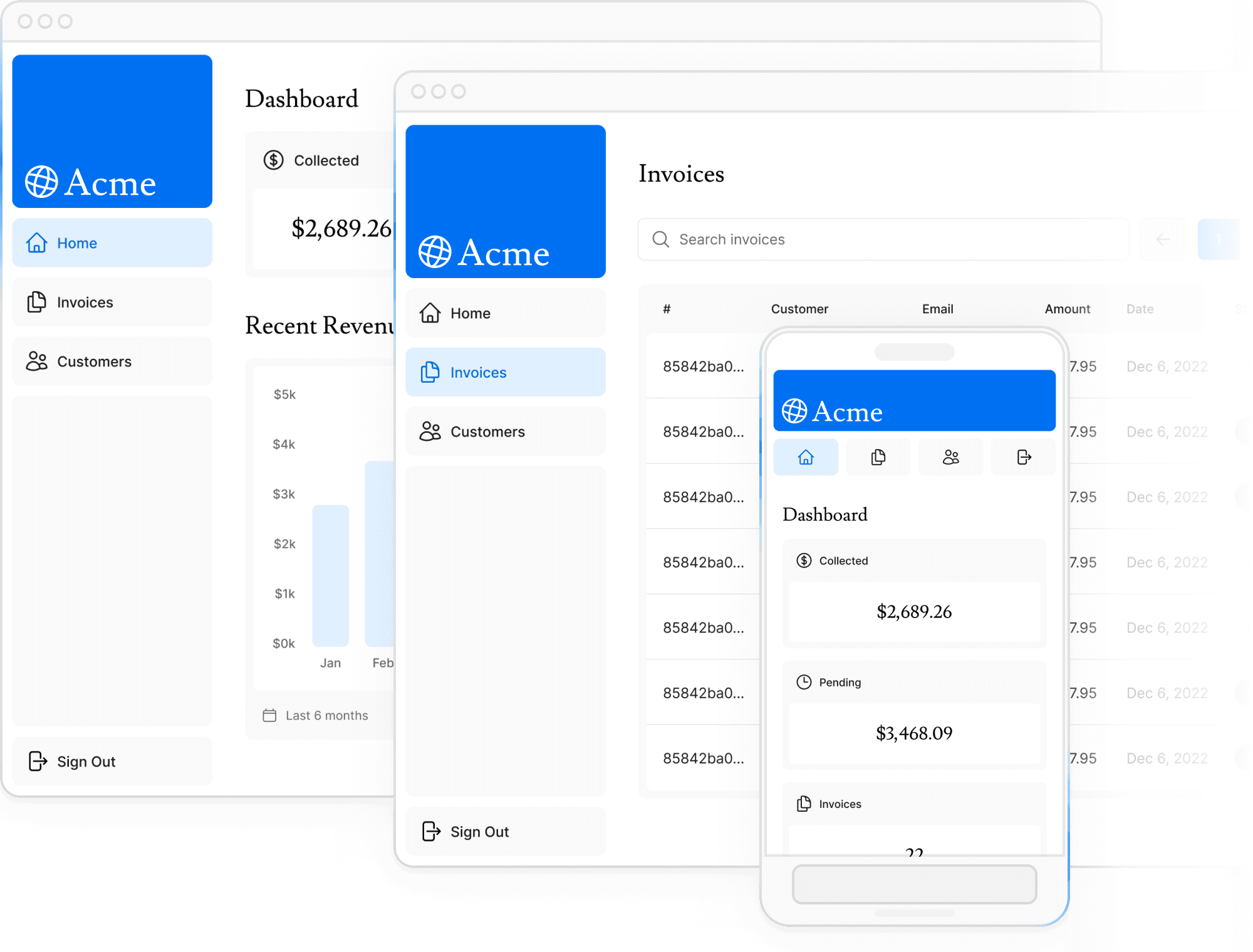 Screenshot of the dashboard project desktop version